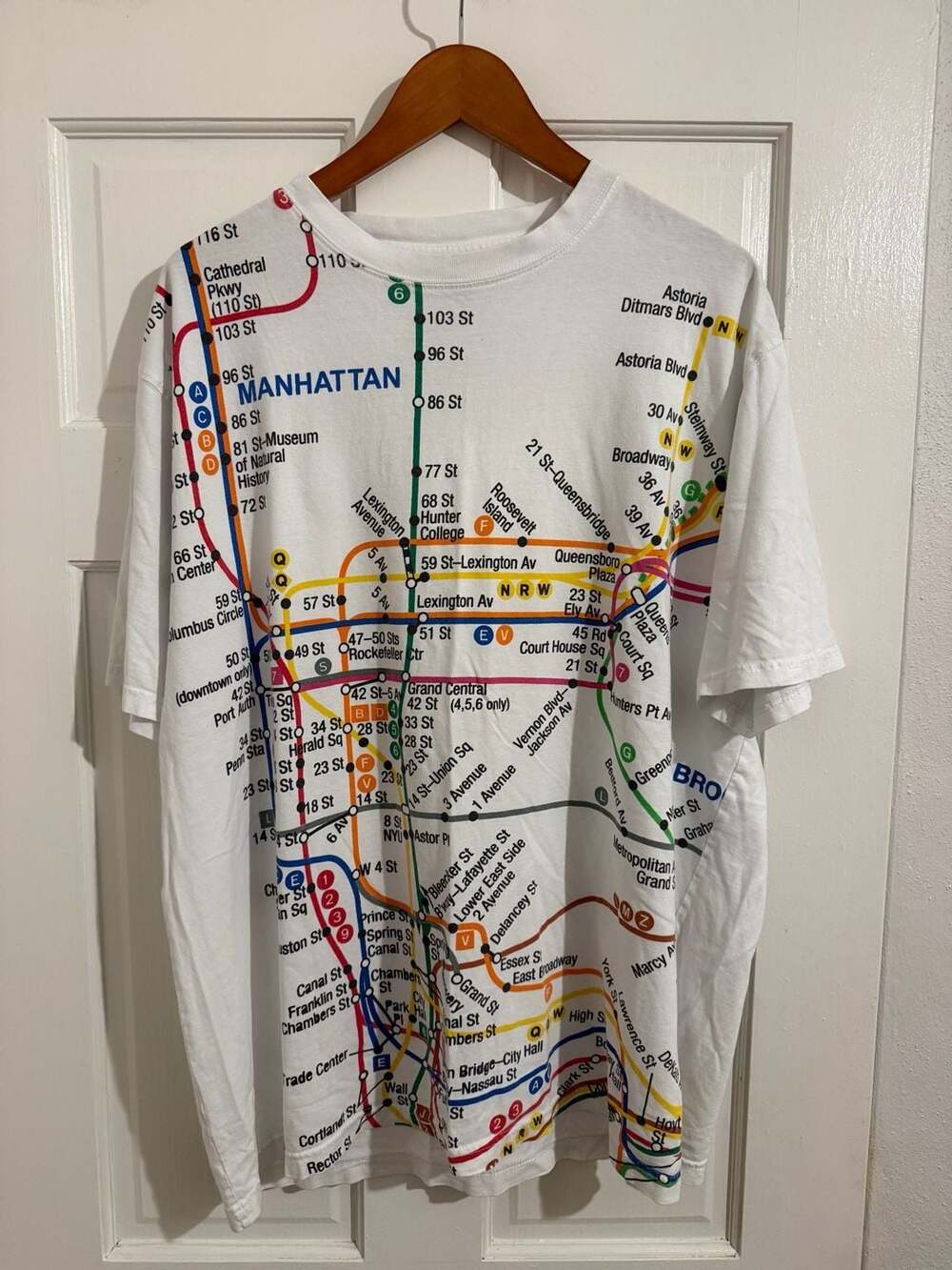 Vintage NYC Subway Line Manhattan Map All Over Print T-Shirt Sz L